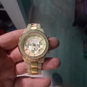Michael Kors Gold and Cream Watch with Sparkling Bezel